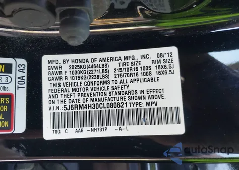 2012 Honda Cr-V Lx from USA, damaged, VIN 5J6RM4H30CL080821